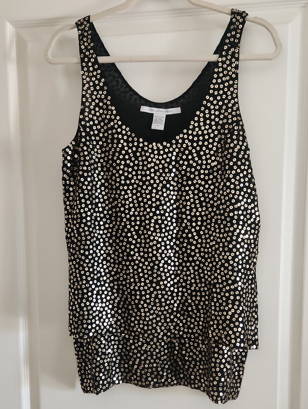 Diane Von Furstenberg Black Tank with Gold Disc Embellishments